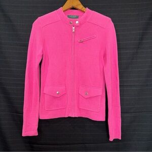 Lauren Ralph Lauren pink knit full zip moto sweater jacket petite small PS